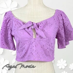 Talita Kume Cropped Eyelet Lavender Top